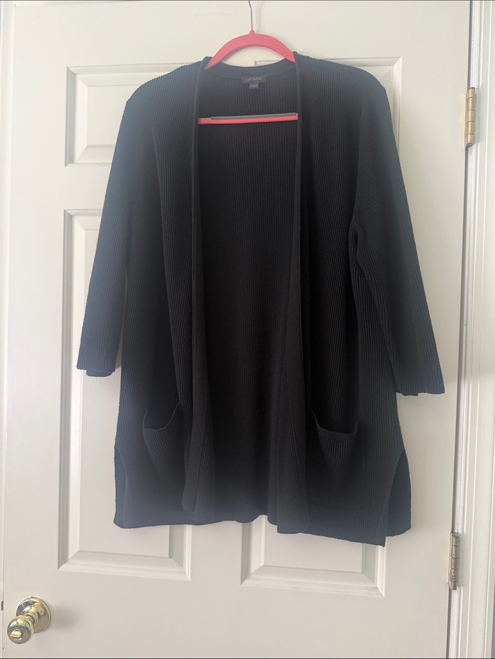 J. Jill Black Ribbed Open-Front Cardigan with Pockets